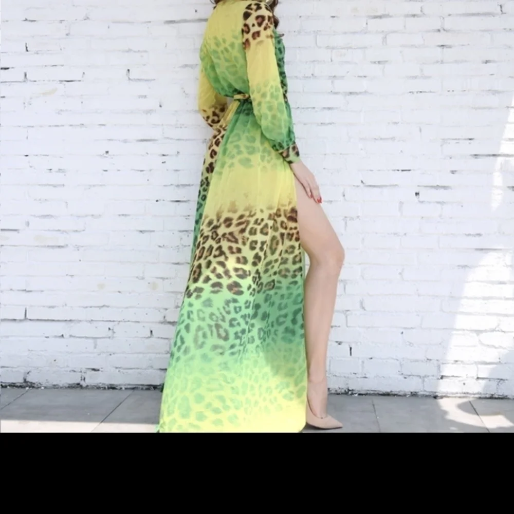 Sexy V-neck Long Sleeve split dress/coverup